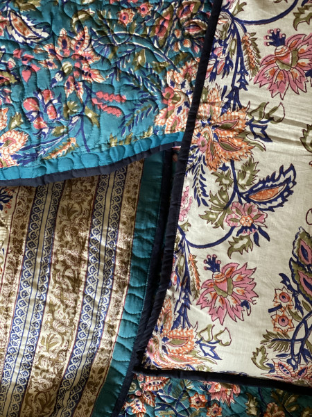 BLUE Cotton HAND Block Print Double AC Quilt