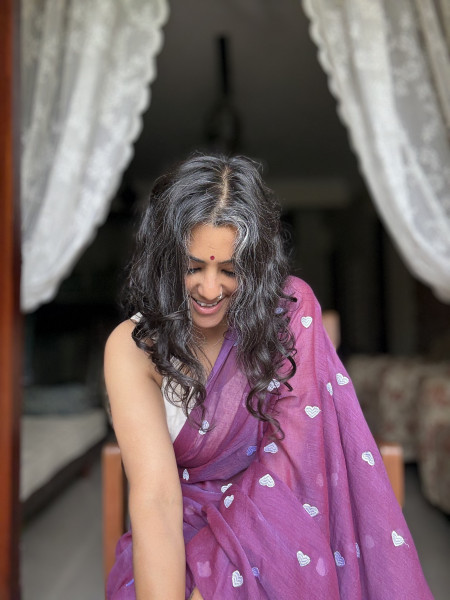 MAUVE COTTON MULMUL EMBROIDERED SARI