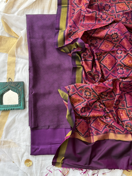 PURPLE POCHAMPALLI IKKAT PURE SILK dupatta Set