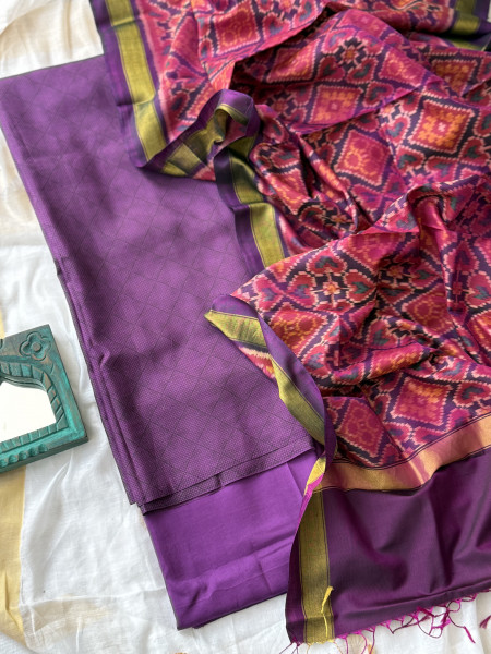 PURPLE POCHAMPALLI IKKAT PURE SILK dupatta Set