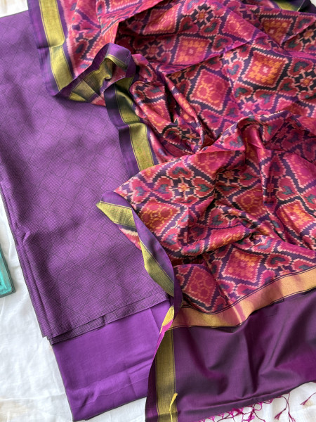 PURPLE POCHAMPALLI IKKAT PURE SILK dupatta Set