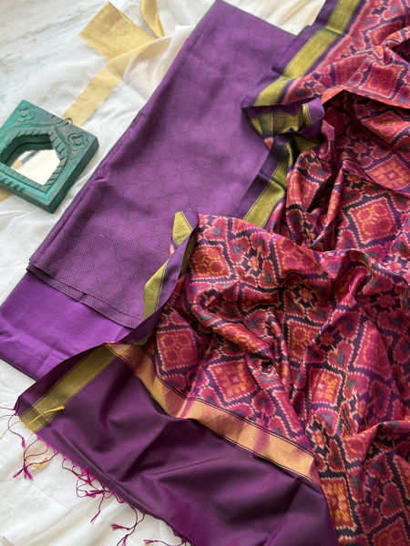 PURPLE POCHAMPALLI IKKAT PURE SILK dupatta Set