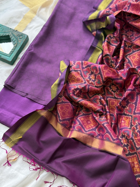 PURPLE POCHAMPALLI IKKAT PURE SILK dupatta Set