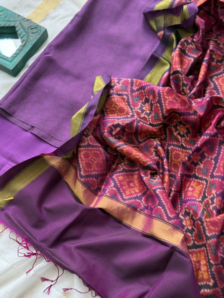 PURPLE POCHAMPALLI IKKAT PURE SILK dupatta Set