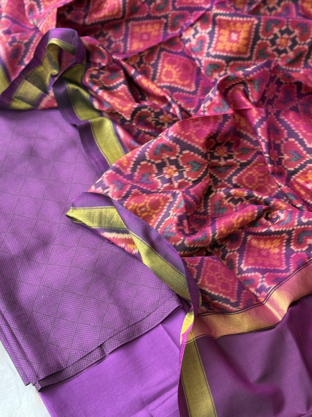 PURPLE POCHAMPALLI IKKAT PURE SILK dupatta Set