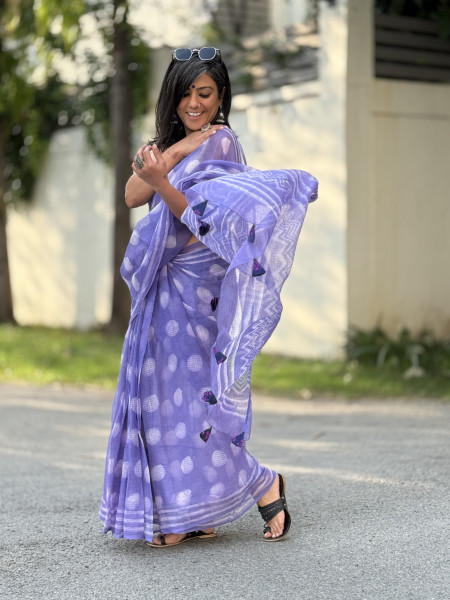 LAVENDER HAND BLOCK PRINT COTTON KOTA SARI