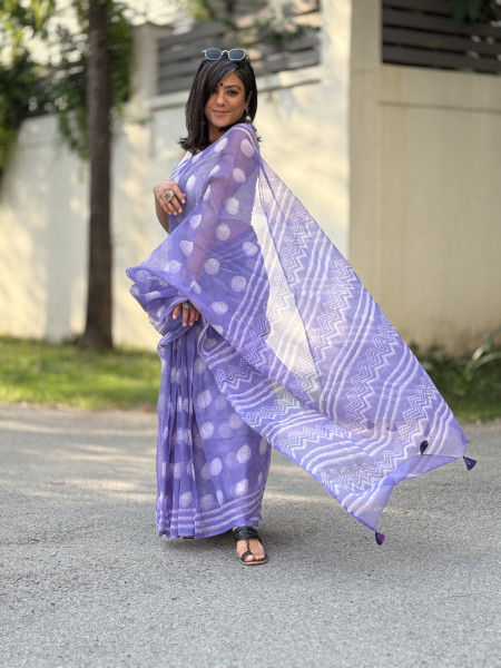 LAVENDER HAND BLOCK PRINT COTTON KOTA SARI