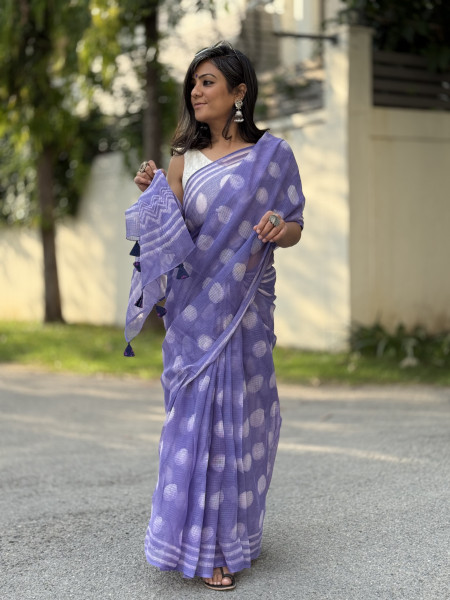 LAVENDER HAND BLOCK PRINT COTTON KOTA SARI
