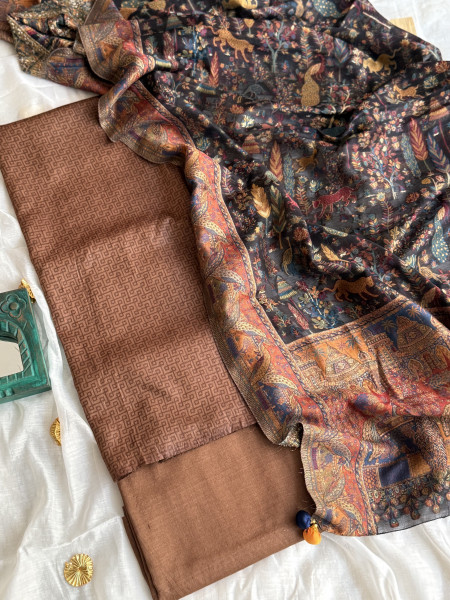 BROWN-BLACK WOVEN SILK KANI dupatta Set
