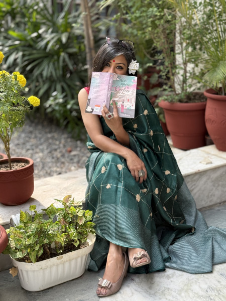 BOTTLE GREEN KORA SILK HAND EMBROIDERED SARI