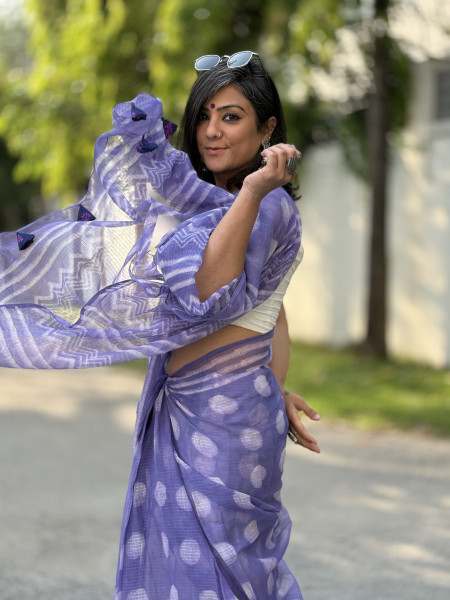 LAVENDER HAND BLOCK PRINT COTTON KOTA SARI