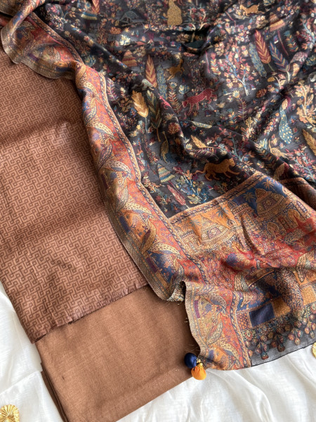 BROWN-BLACK WOVEN SILK KANI dupatta Set