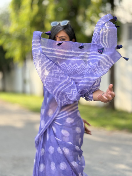 LAVENDER HAND BLOCK PRINT COTTON KOTA SARI