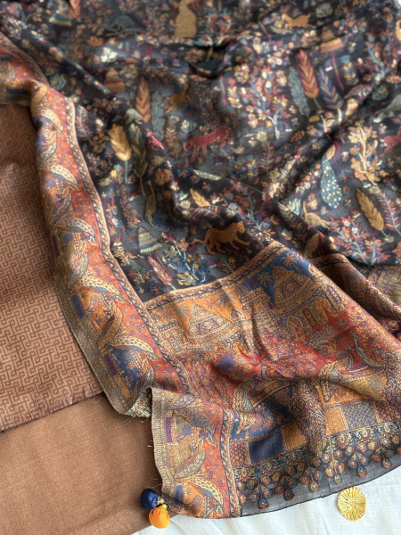 BROWN-BLACK WOVEN SILK KANI dupatta Set