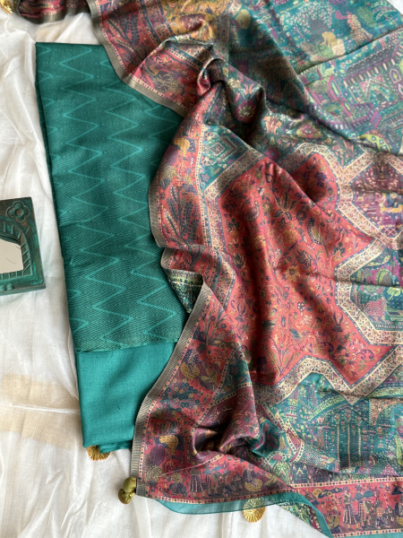 TEAL-RUST WOVEN SILK KANI dupatta Set