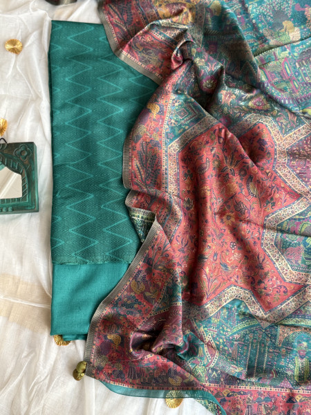 TEAL-RUST WOVEN SILK KANI dupatta Set