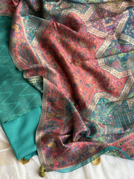 TEAL-RUST WOVEN SILK KANI dupatta Set