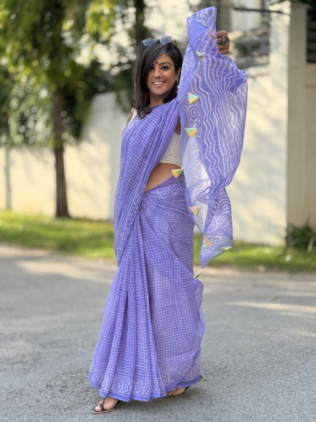 LAVENDER HAND BLOCK PRINT COTTON KOTA SARI