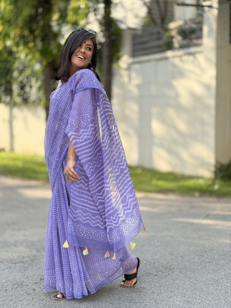 LAVENDER HAND BLOCK PRINT COTTON KOTA SARI