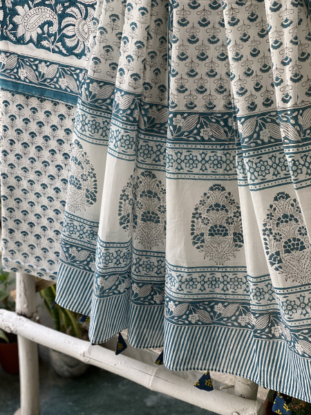 TEAL & OFF WHITE HAND BLOCK PRINT MUL COTTON DUPATTA SET