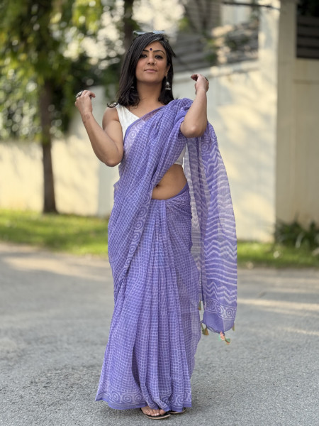 LAVENDER HAND BLOCK PRINT COTTON KOTA SARI