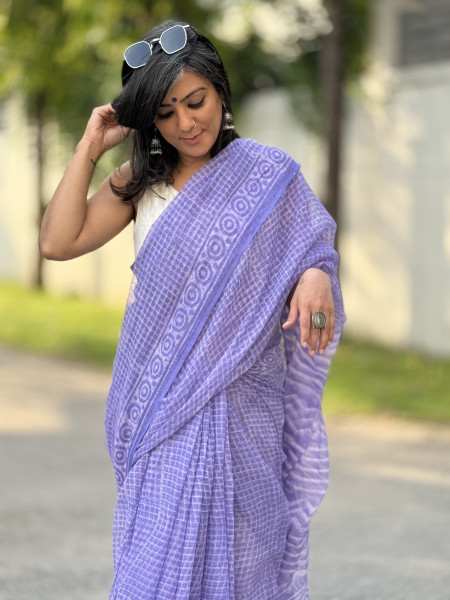 LAVENDER HAND BLOCK PRINT COTTON KOTA SARI