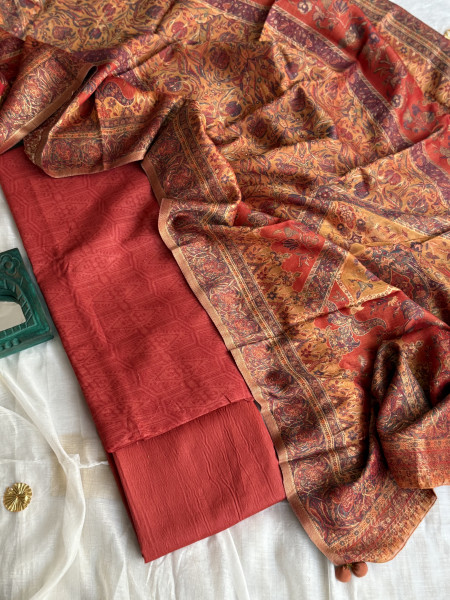 RED-MUSTARD WOVEN SILK KANI dupatta Set