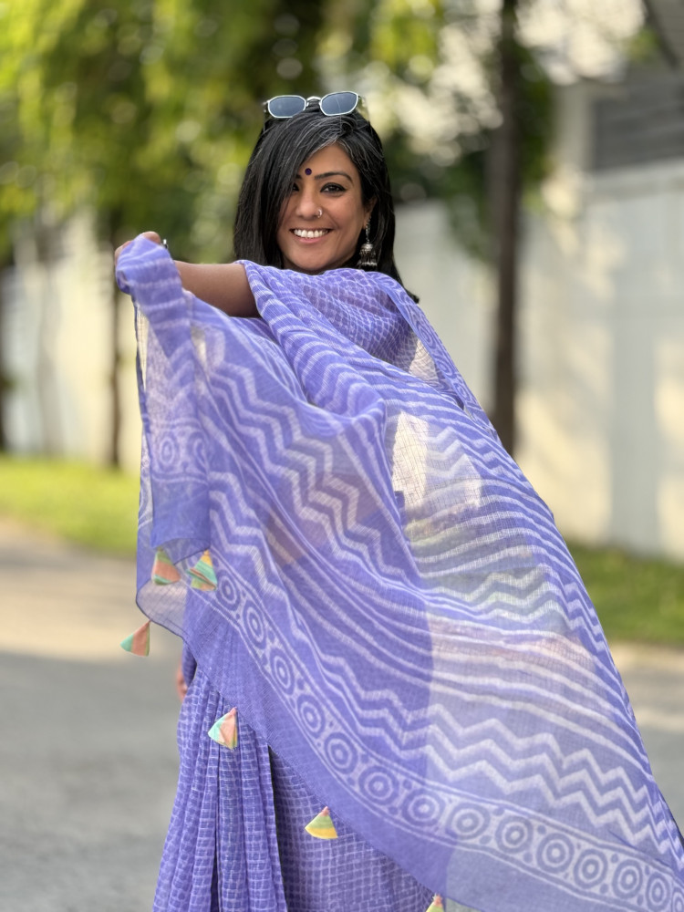 Image of LAVENDER HAND BLOCK PRINT COTTON KOTA SARI
