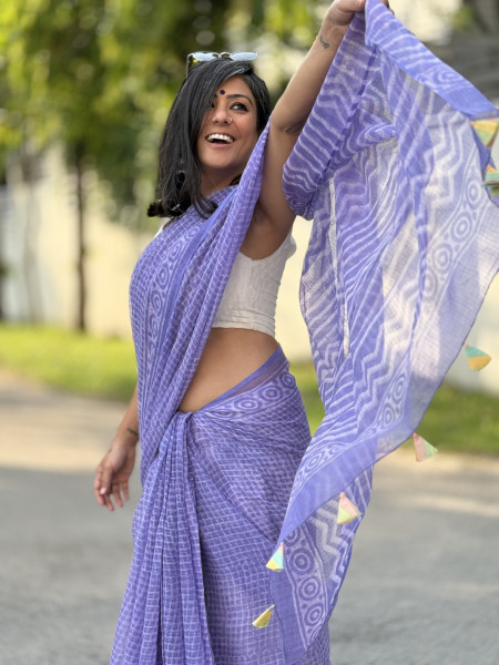 LAVENDER HAND BLOCK PRINT COTTON KOTA SARI
