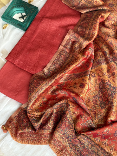 RED-MUSTARD WOVEN SILK KANI dupatta Set