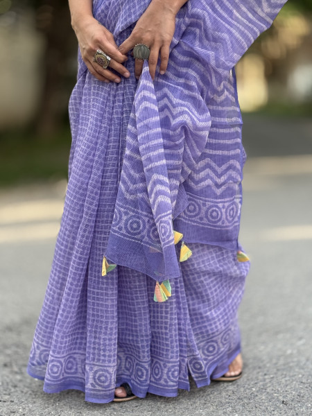 LAVENDER HAND BLOCK PRINT COTTON KOTA SARI