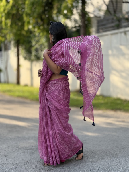 PINK HAND BLOCK PRINT COTTON KOTA SARI