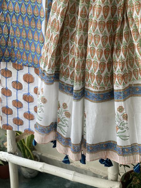 BLUE & OFF WHITE HAND BLOCK PRINT MUL COTTON DUPATTA SET