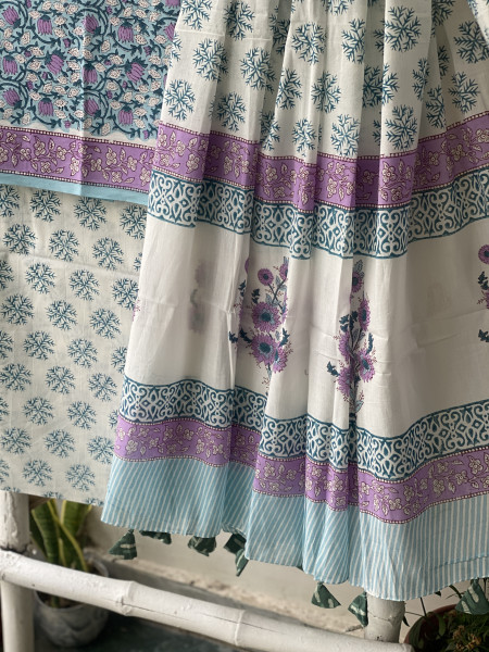 SKY BLUE & OFF WHITE HAND BLOCK PRINT MUL COTTON DUPATTA SET