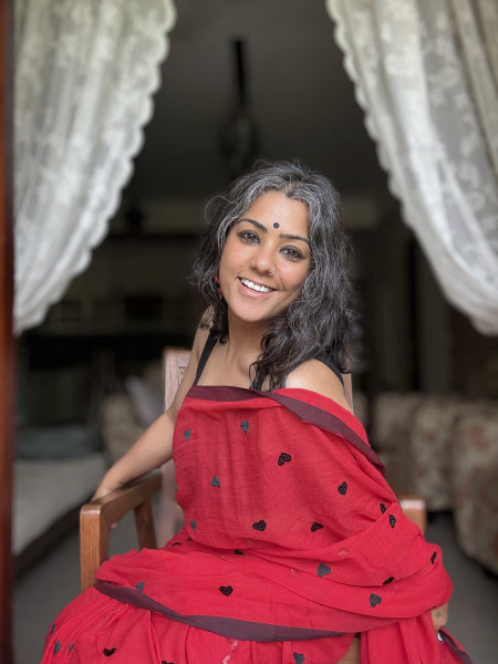 RED COTTON MULMUL EMBROIDERED SARI