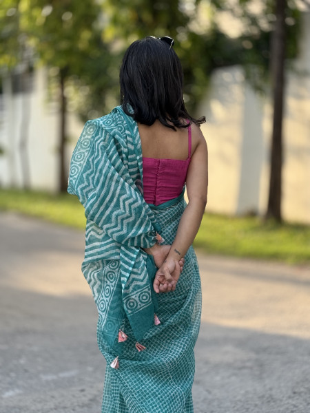 AQUA HAND BLOCK PRINT COTTON KOTA SARI
