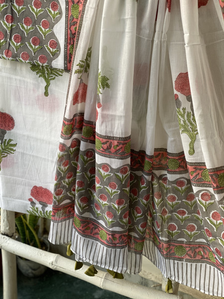 GREY & OFF WHITE HAND BLOCK PRINT MUL COTTON DUPATTA SET