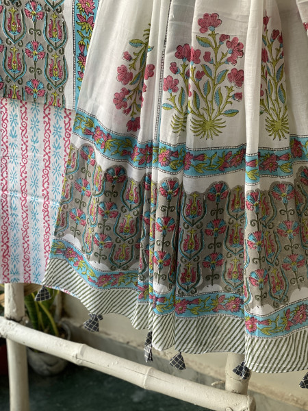 GREY & OFF WHITE HAND BLOCK PRINT MUL COTTON DUPATTA SET
