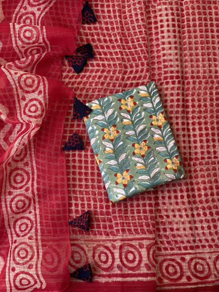 RED HAND BLOCK PRINT COTTON KOTA SARI