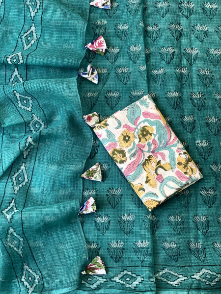 AQUA HAND BLOCK PRINT COTTON KOTA SARI