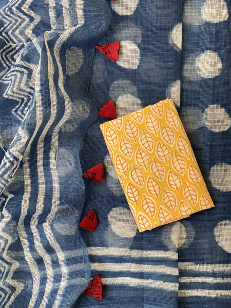 INDIGO HAND BLOCK PRINT COTTON KOTA SARI