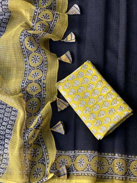 BLACK HAND BLOCK PRINT COTTON KOTA SARI