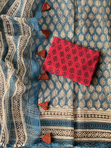 INDIGO HAND BLOCK PRINT COTTON KOTA SARI