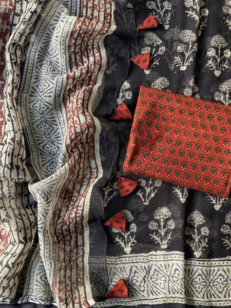 BLACK HAND BLOCK PRINT COTTON KOTA SARI