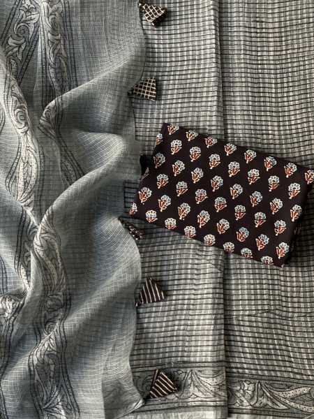 GREY HAND BLOCK PRINT COTTON KOTA SARI