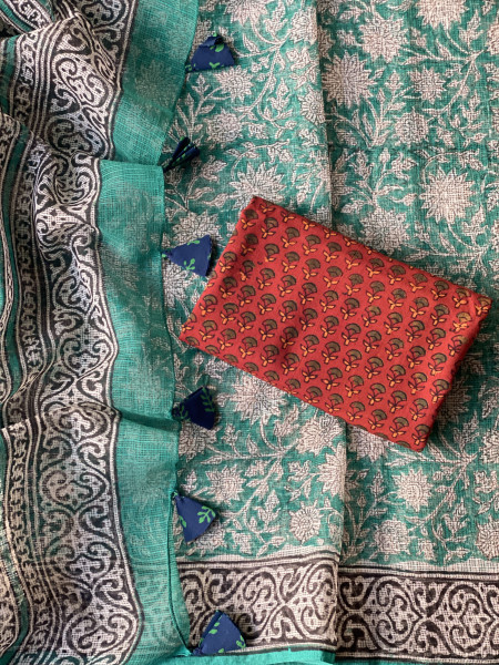 GREEN HAND BLOCK PRINT COTTON KOTA SARI