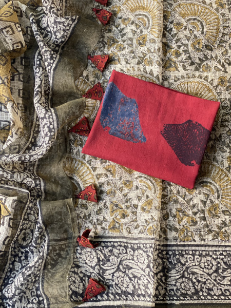 BLACK-MUSTARD HAND BLOCK PRINT COTTON KOTA SARI