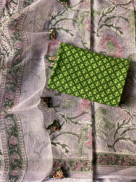 LAVENDER HAND BLOCK PRINT COTTON KOTA SARI