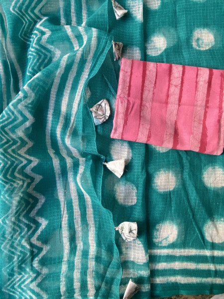 AQUA HAND BLOCK PRINT COTTON KOTA SARI