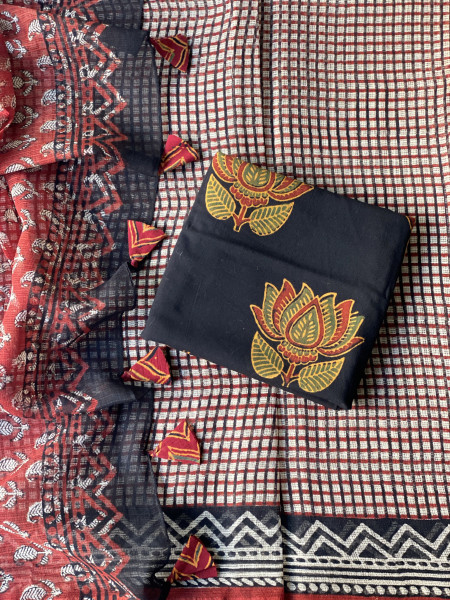 BEIGE-MAROON HAND BLOCK PRINT COTTON KOTA SARI